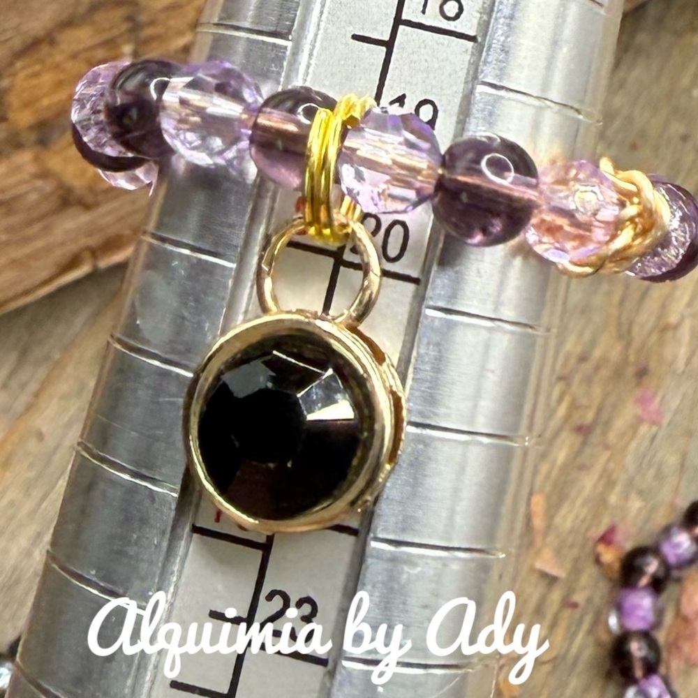 Amethyst & Black Onyx Ring • Tiny Charm • Handmade